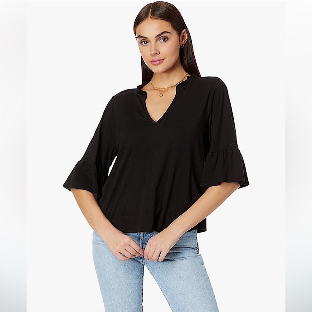 NWT Michael‎ Stars Women’s Nia Flutter Sleeve Top in Black Size XL